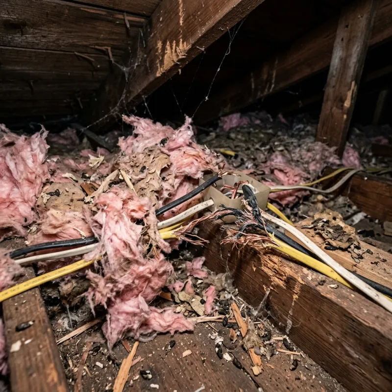Contaminated ceiling insulation being assessed in a Waverley Gardens roof space