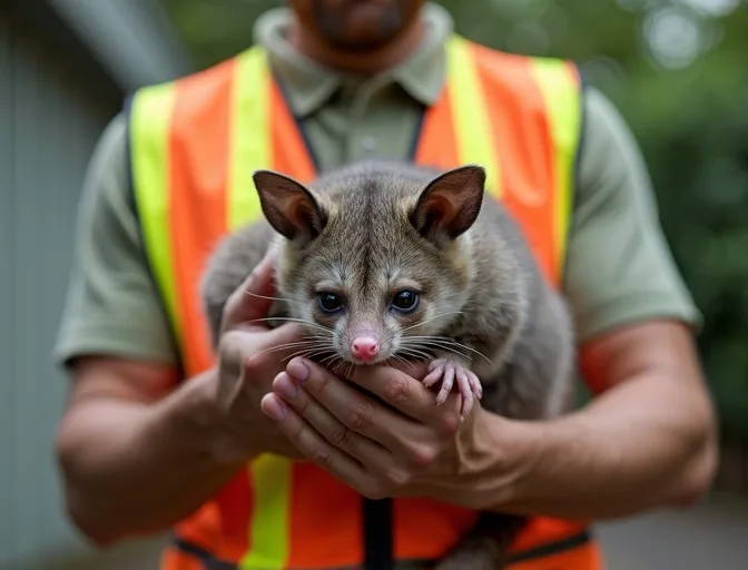 Animal handler safely recovering a deceased possum in Waverley Gardens