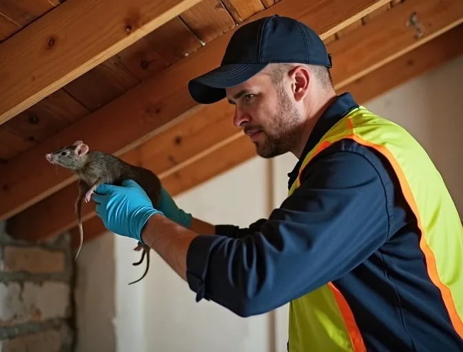 Technician inspecting a roof cavity for a dead rat in Waverley Gardens